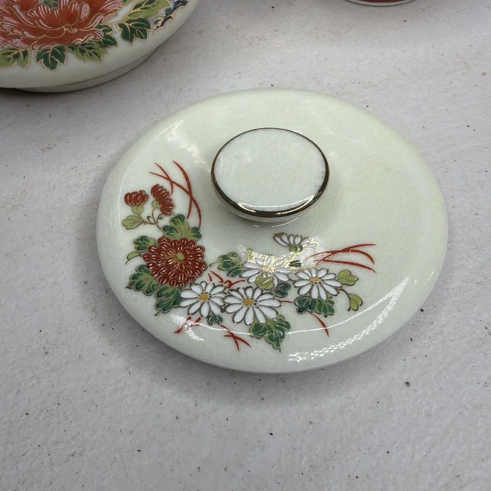 Vtg Sanford Porcelain Japan Teapot Bamboo Handle with 2 Teacups Peacocks Flowers